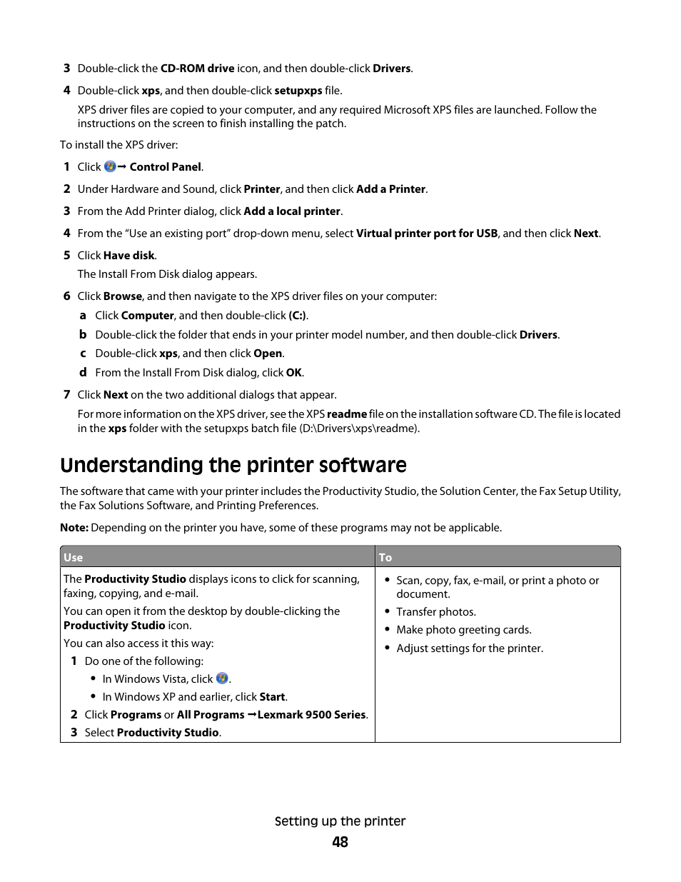 Understanding the printer software | Lexmark 9500 Series User Manual | Page 48 / 290