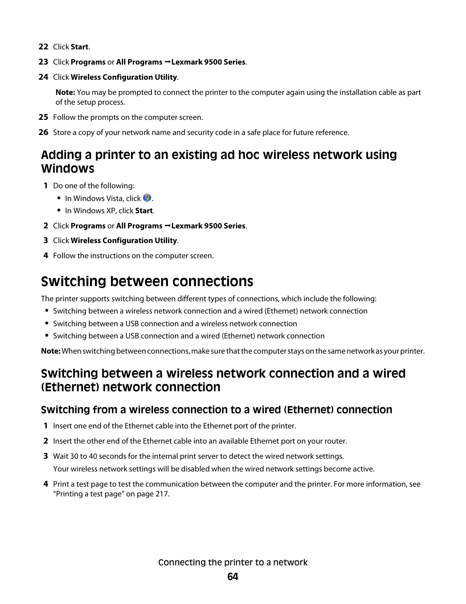 Switching between connections | Lexmark 9500 Series User Manual | Page 64 / 290