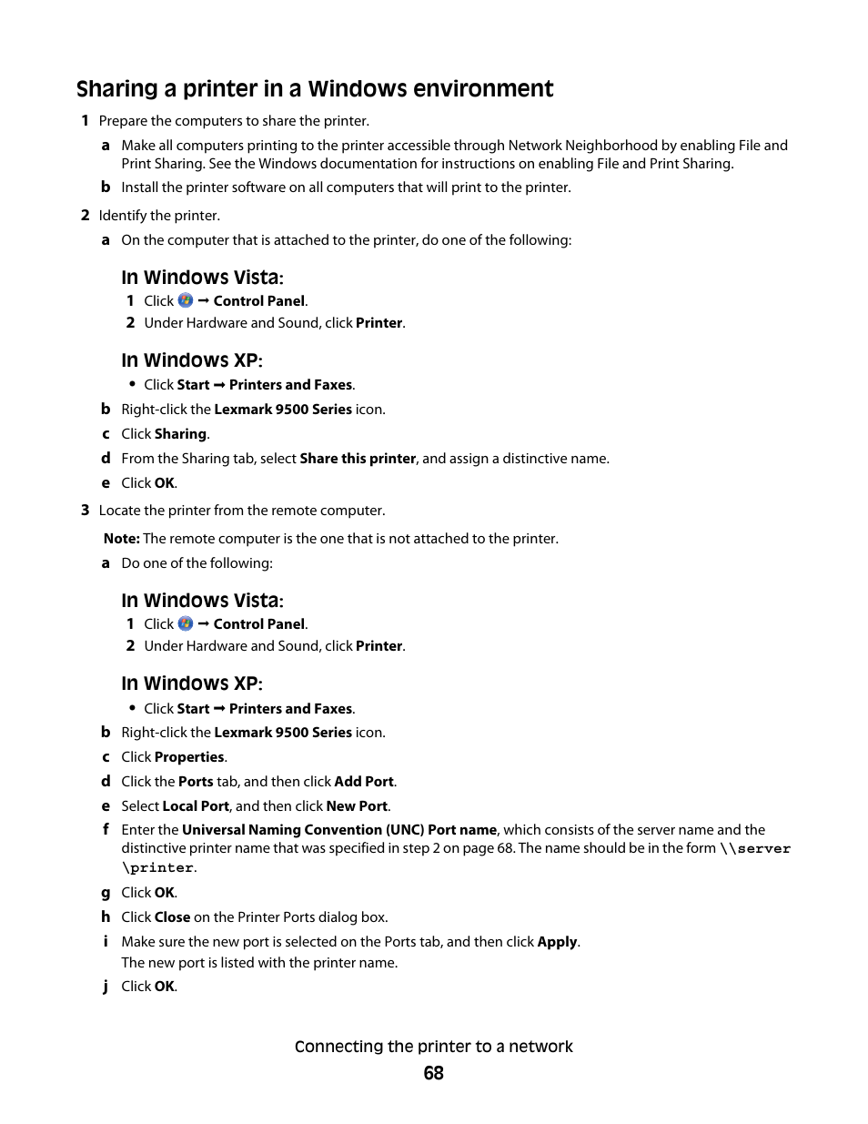 Sharing a printer in a windows environment | Lexmark 9500 Series User Manual | Page 68 / 290