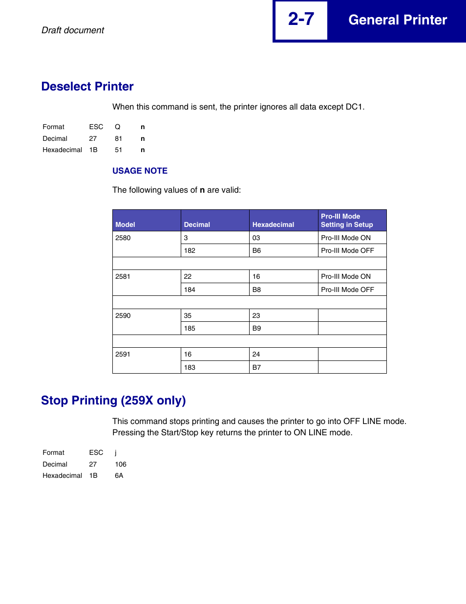 Deselect printer, Stop printing (259x only), Deselect printer -7 stop printing (259x only) -7 | General printer | Lexmark 258x User Manual | Page 27 / 120