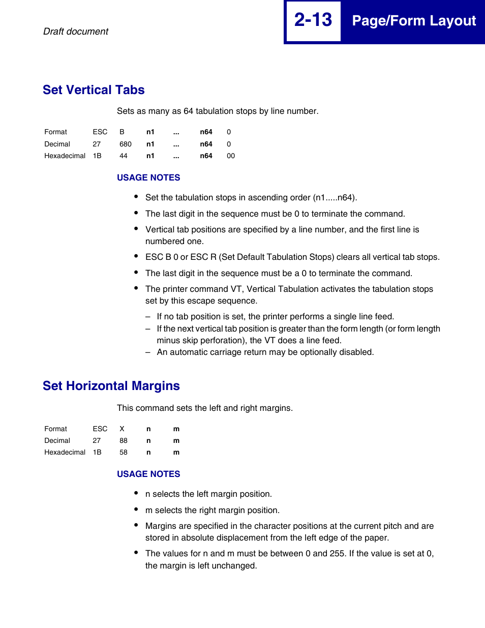 Set vertical tabs, Set horizontal margins, Set vertical tabs -13 set horizontal margins -13 | Page/form layout | Lexmark 258x User Manual | Page 33 / 120