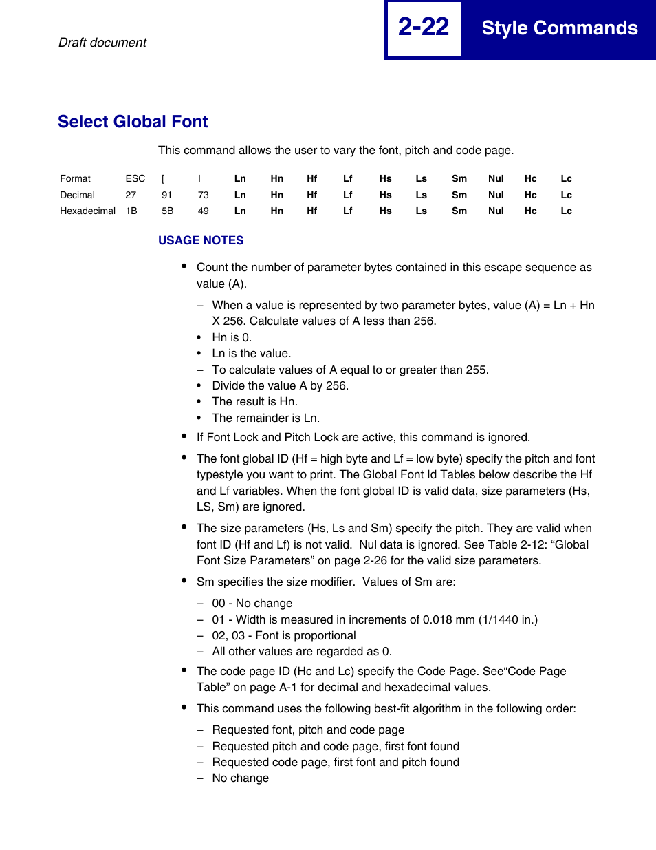 Select global font, Select global font -22, Style commands | Lexmark 258x User Manual | Page 42 / 120