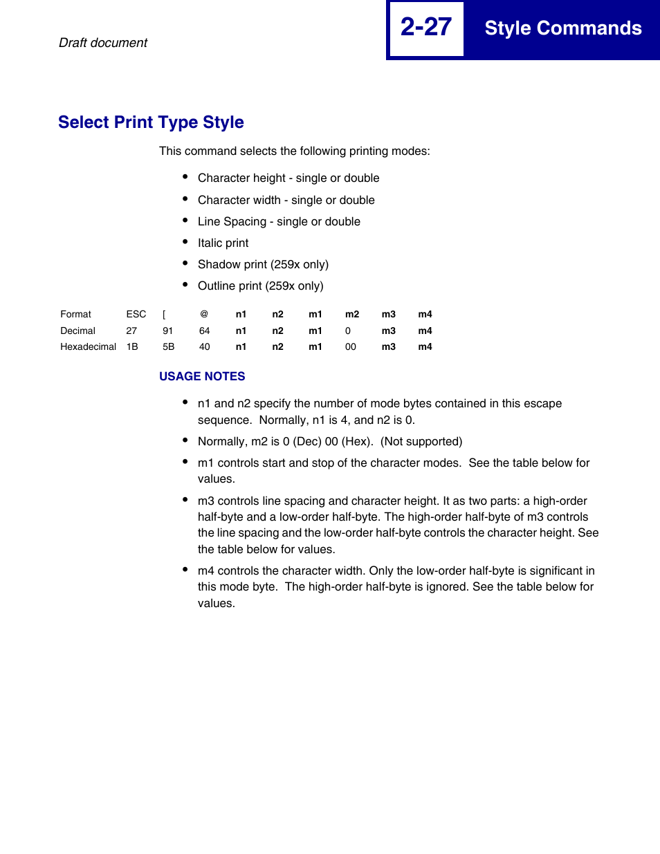 Select print type style, Select print type style -27, Style commands | Lexmark 258x User Manual | Page 47 / 120