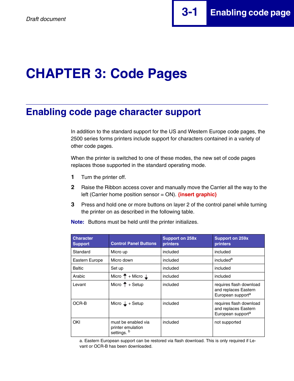 Chapter 3: code pages, Enabling code page character support, Enabling code page | Lexmark 258x User Manual | Page 63 / 120