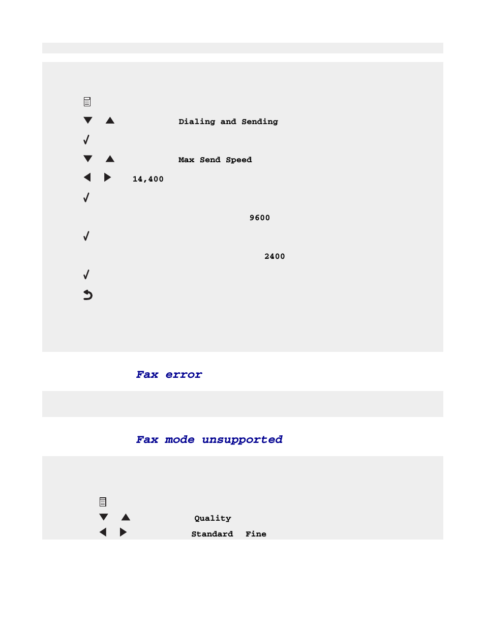 Error message: fax error, Error message: fax mode unsupported, Error message | Fax error, Fax mode unsupported | Lexmark 8300 Series User Manual | Page 115 / 136