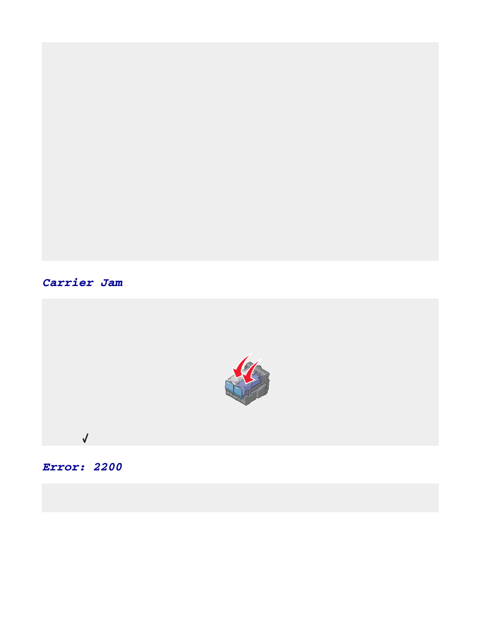 Carrier jam, Error: 2200 | Lexmark 8300 Series User Manual | Page 122 / 136