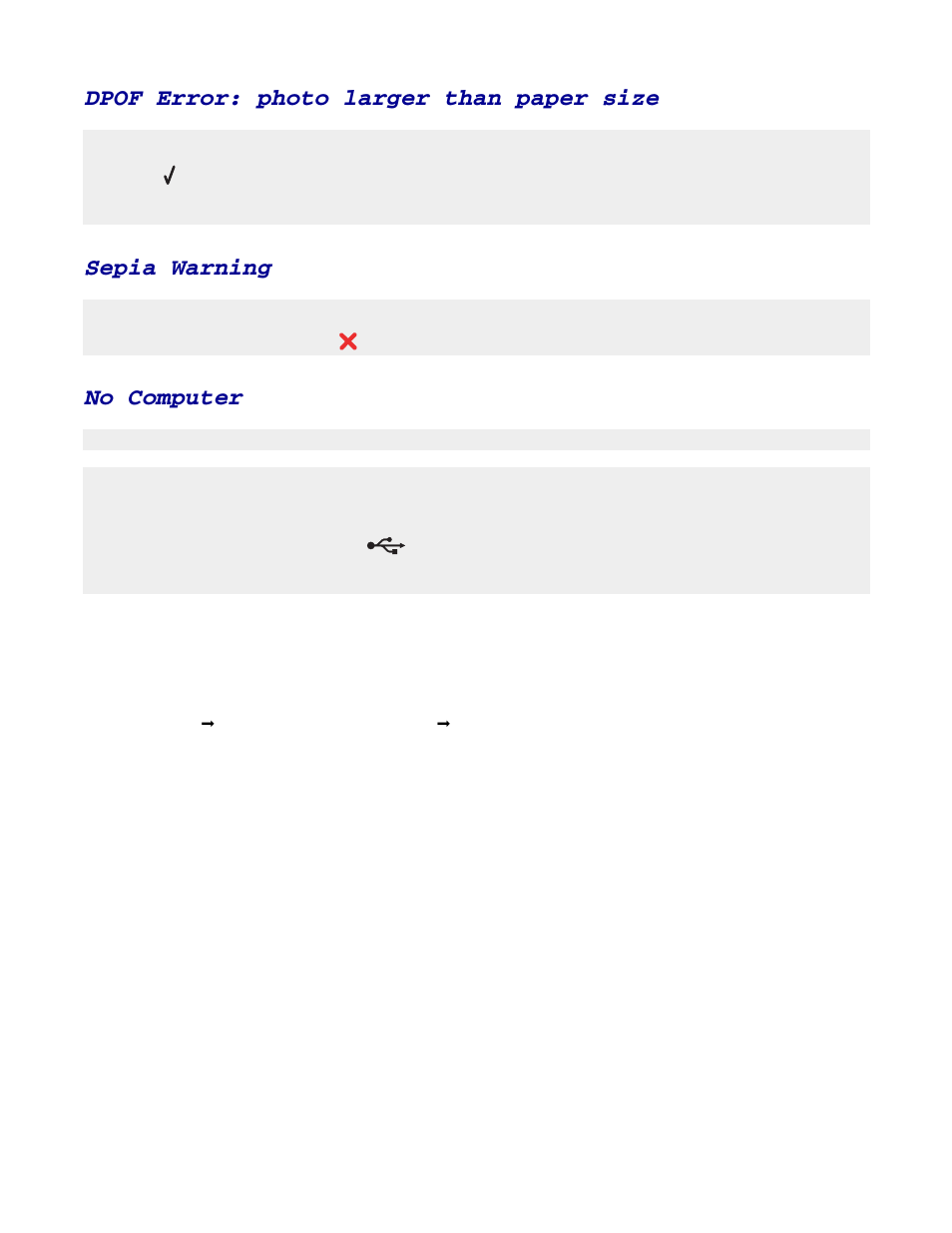 Dpof error: photo larger than paper size, Sepia warning, No computer | Removing and reinstalling the software | Lexmark 8300 Series User Manual | Page 125 / 136