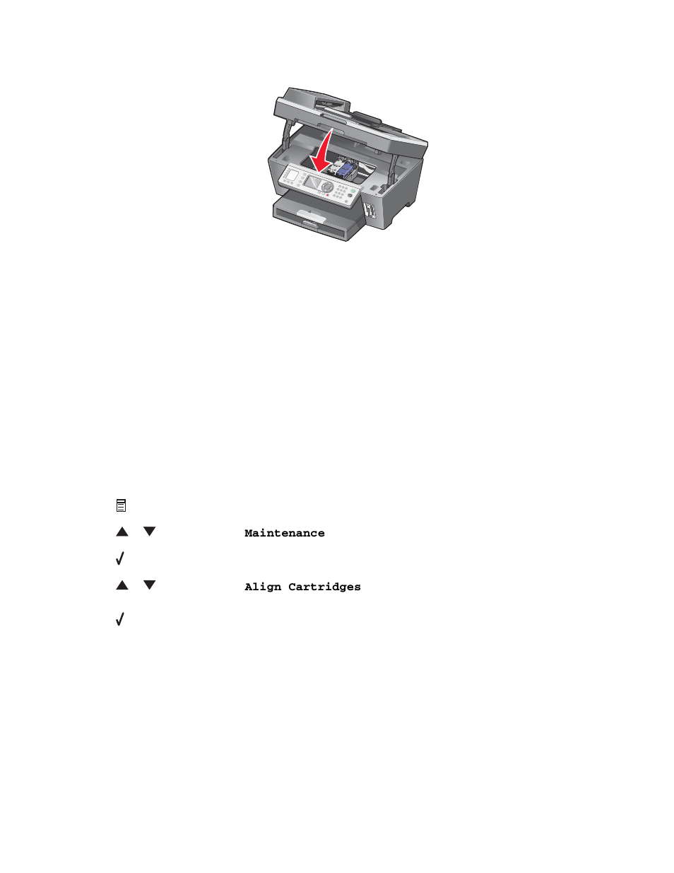 Aligning print cartridges, Aligning print cartridges using the control panel | Lexmark 8300 Series User Manual | Page 96 / 136