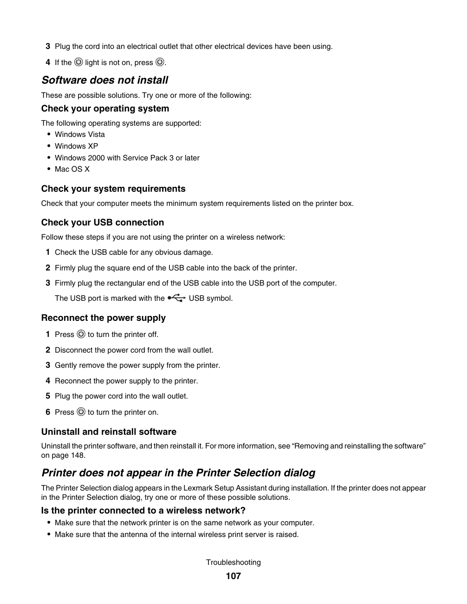 Software does not install | Lexmark 4800 User Manual | Page 107 / 166