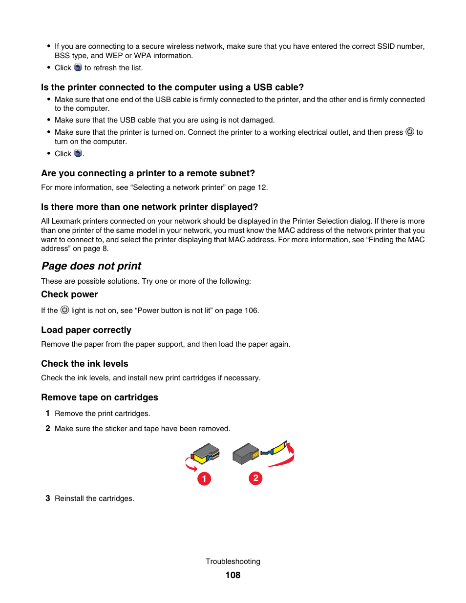 Page does not print | Lexmark 4800 User Manual | Page 108 / 166