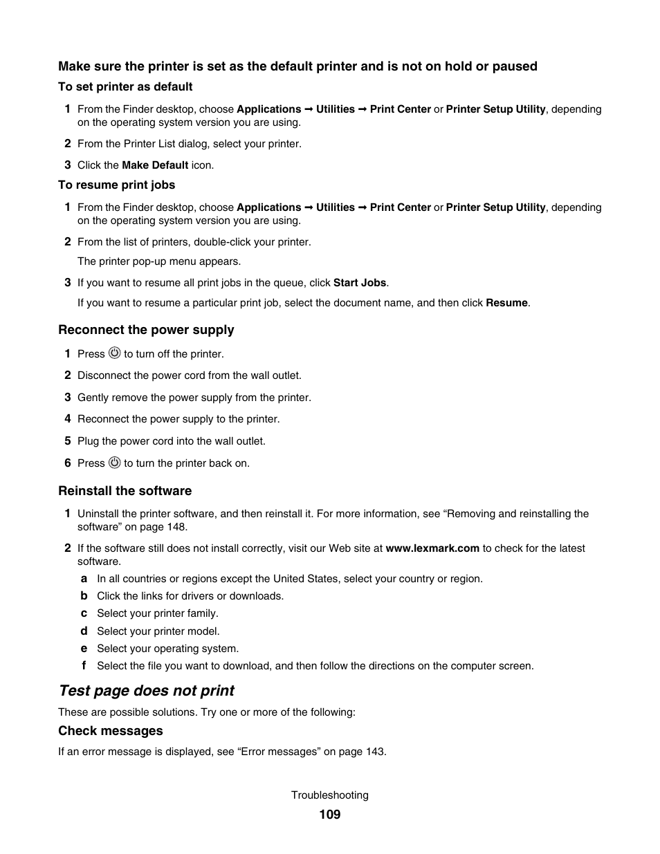 Test page does not print | Lexmark 4800 User Manual | Page 109 / 166