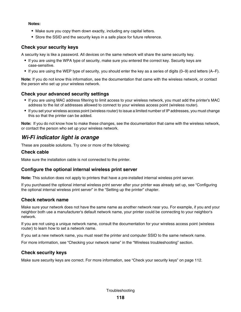 Wi-fi indicator light is orange | Lexmark 4800 User Manual | Page 118 / 166