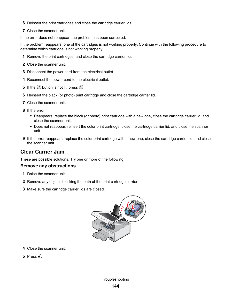 Clear carrier jam | Lexmark 4800 User Manual | Page 144 / 166