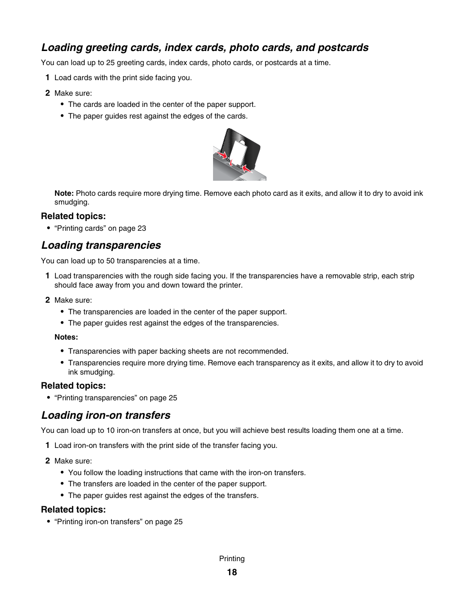 Loading transparencies, Loading iron-on transfers | Lexmark 4800 User Manual | Page 18 / 166