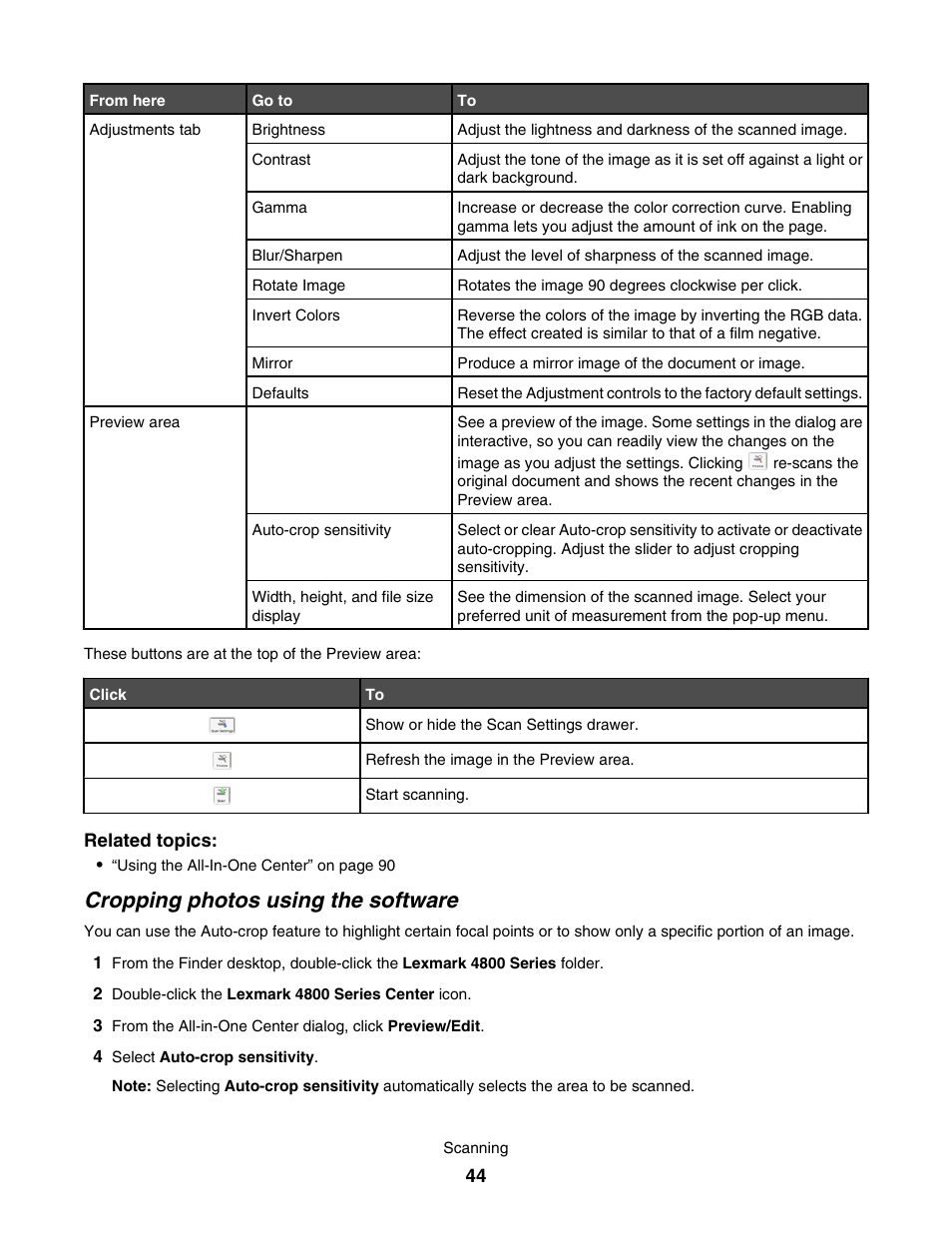 Cropping photos using the software | Lexmark 4800 User Manual | Page 44 / 166