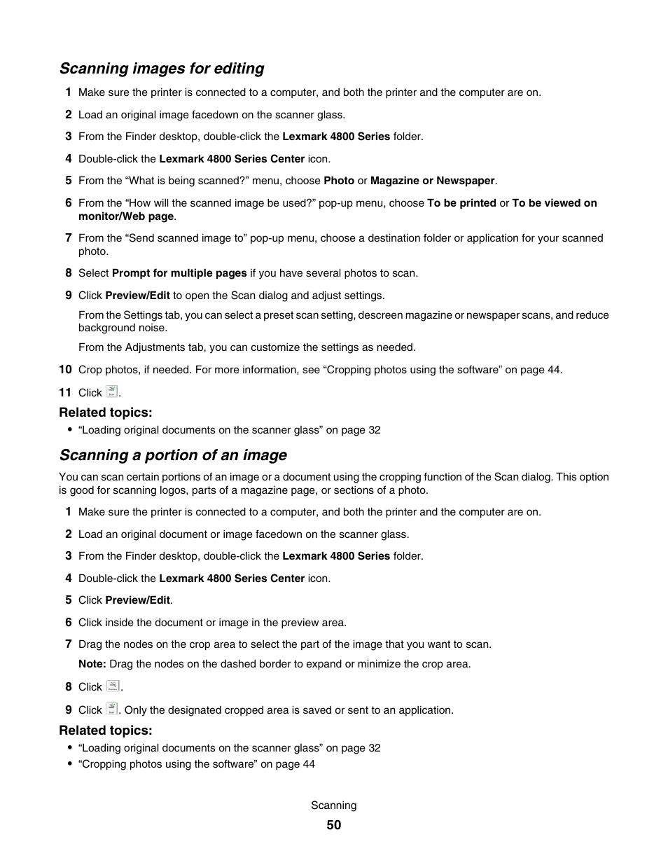 Scanning images for editing, Scanning a portion of an image | Lexmark 4800 User Manual | Page 50 / 166