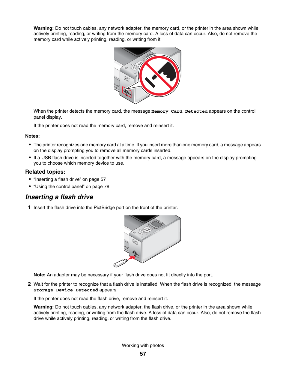Inserting a flash drive | Lexmark 4800 User Manual | Page 57 / 166