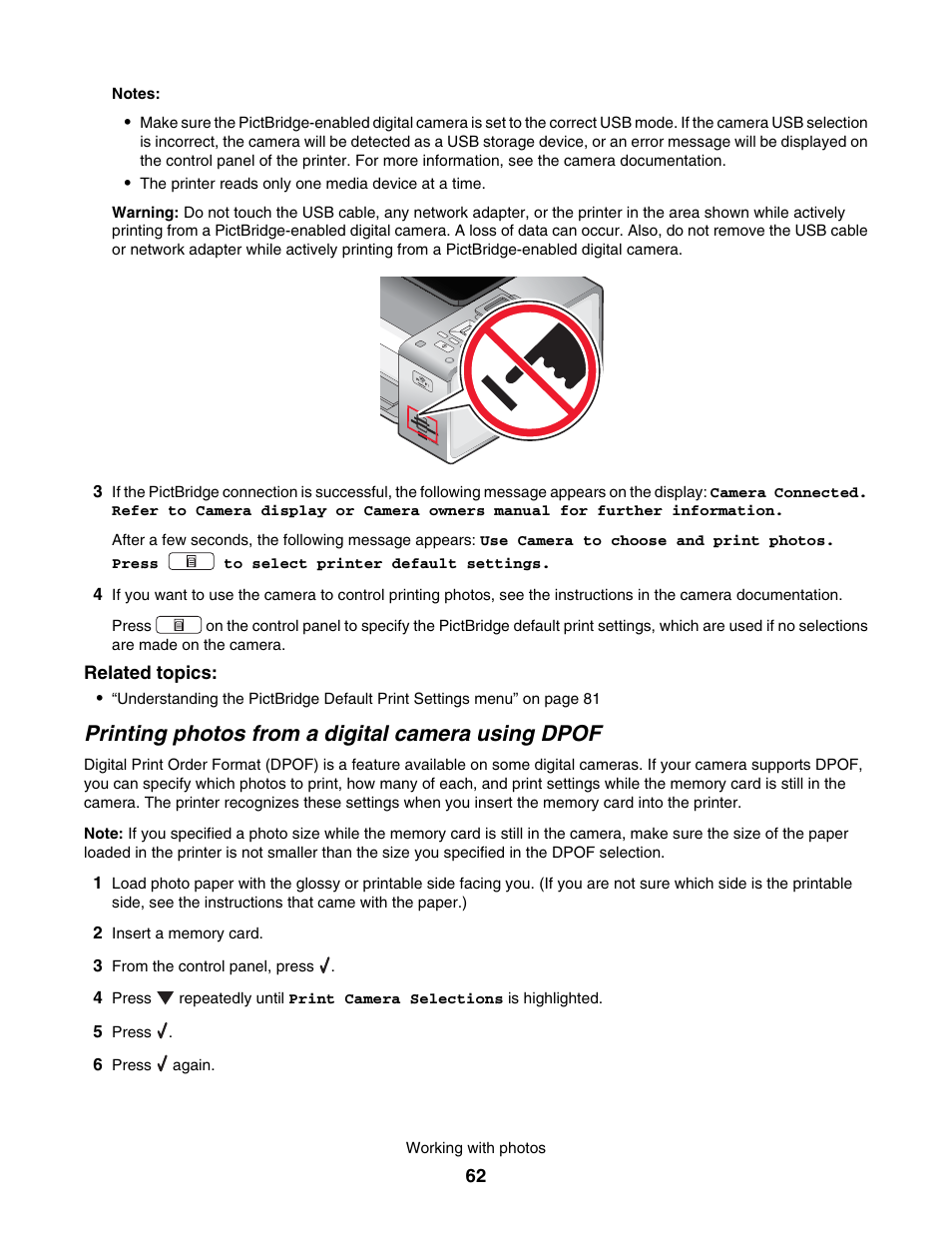 Printing photos from a digital camera using dpof | Lexmark 4800 User Manual | Page 62 / 166