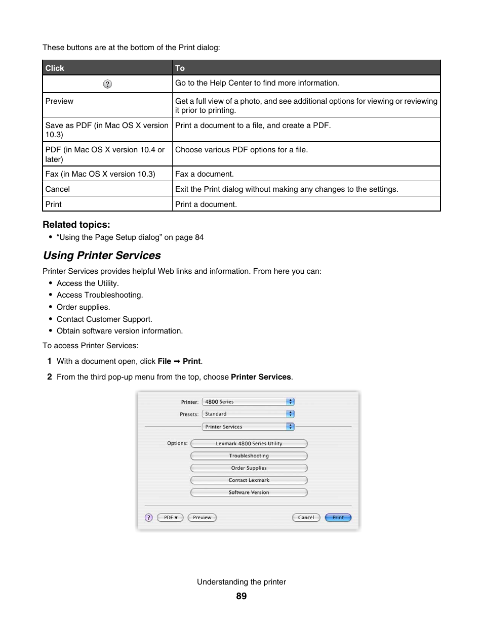 Using printer services | Lexmark 4800 User Manual | Page 89 / 166