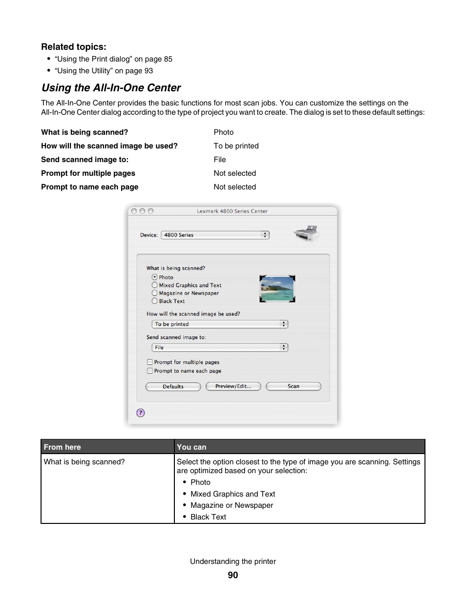 Using the all-in-one center | Lexmark 4800 User Manual | Page 90 / 166