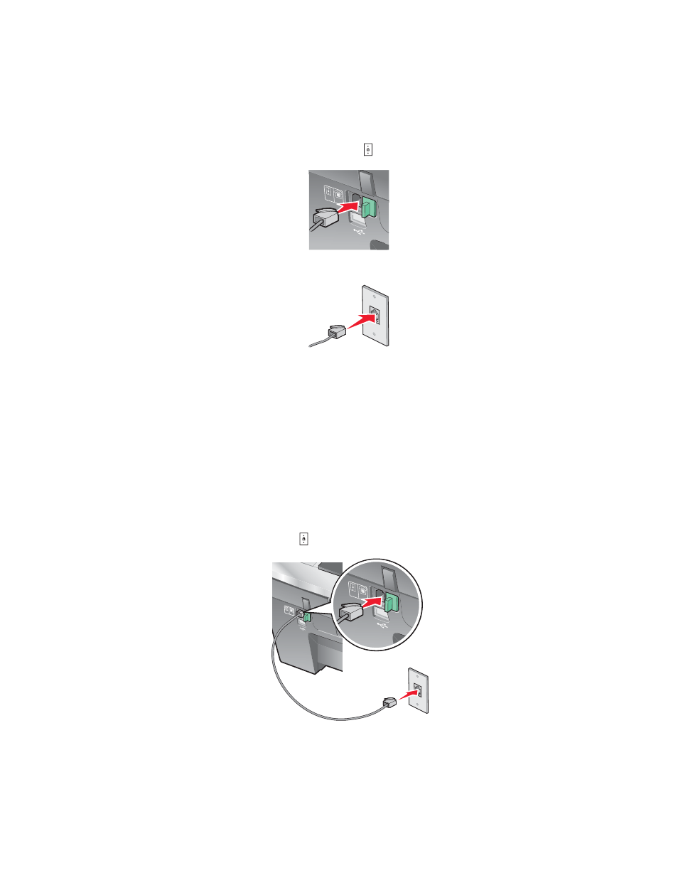 Connecting directly to a telephone wall jack, Connecting to a telephone | Lexmark 7300 Series User Manual | Page 13 / 112