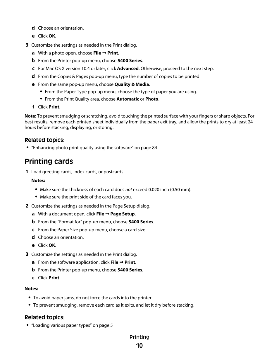 Printing cards | Lexmark 5400 Series User Manual | Page 10 / 155