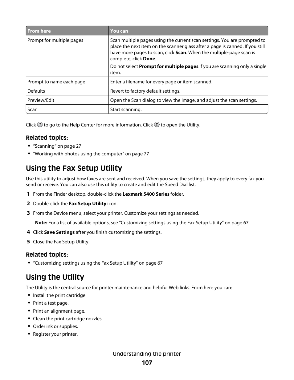 Using the fax setup utility, Using the utility | Lexmark 5400 Series User Manual | Page 107 / 155