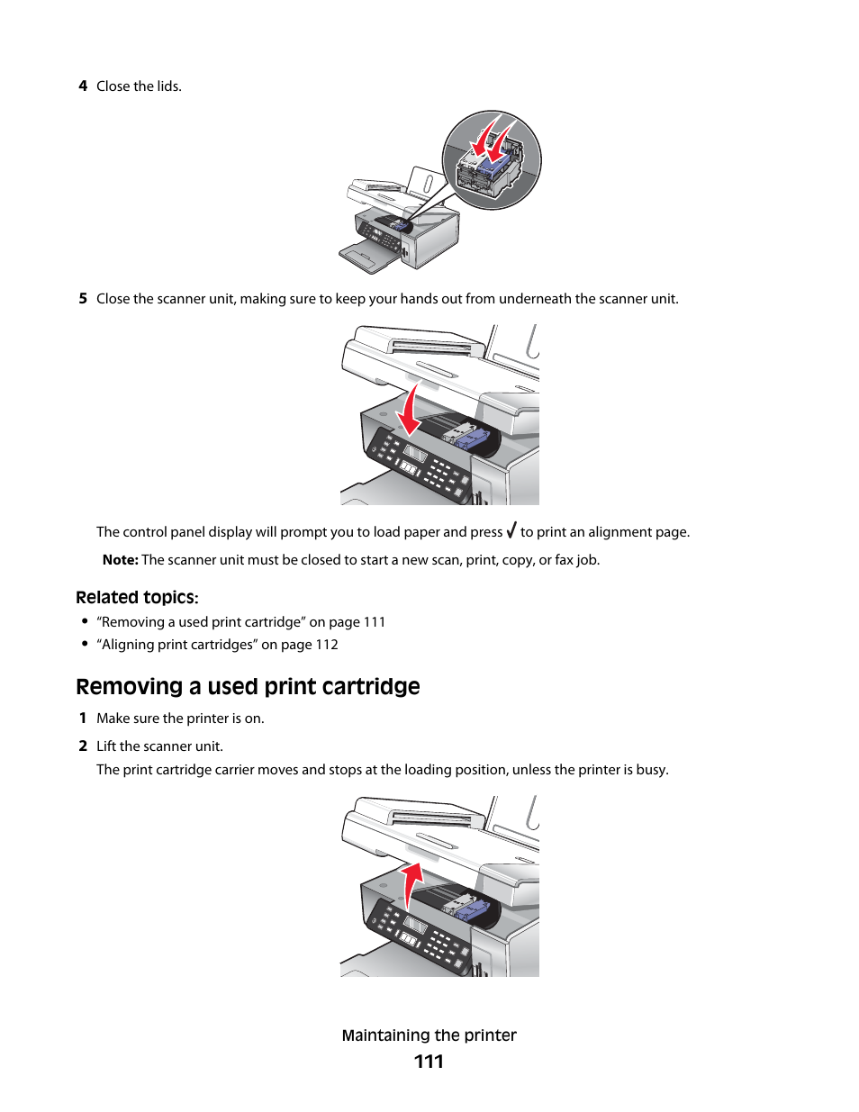 Removing a used print cartridge | Lexmark 5400 Series User Manual | Page 111 / 155