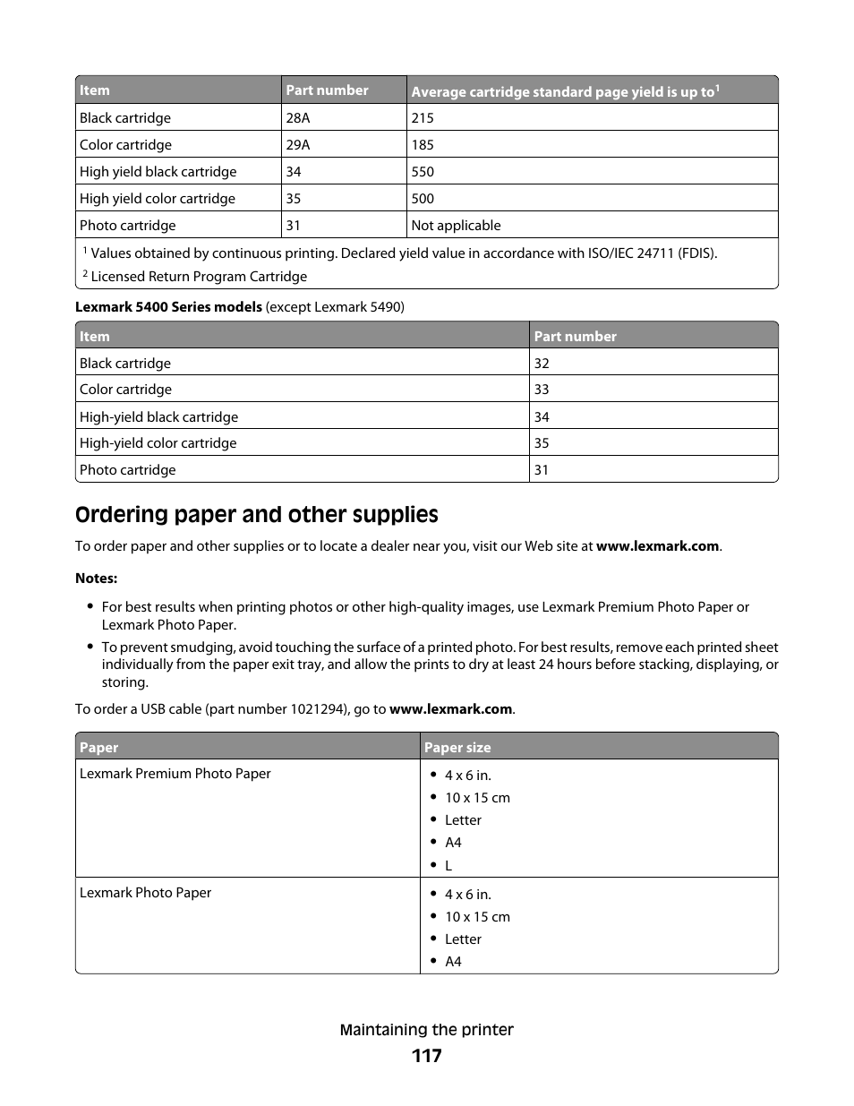 Ordering paper and other supplies | Lexmark 5400 Series User Manual | Page 117 / 155