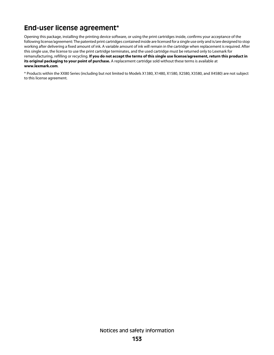 End-user license agreement | Lexmark 5400 Series User Manual | Page 153 / 155