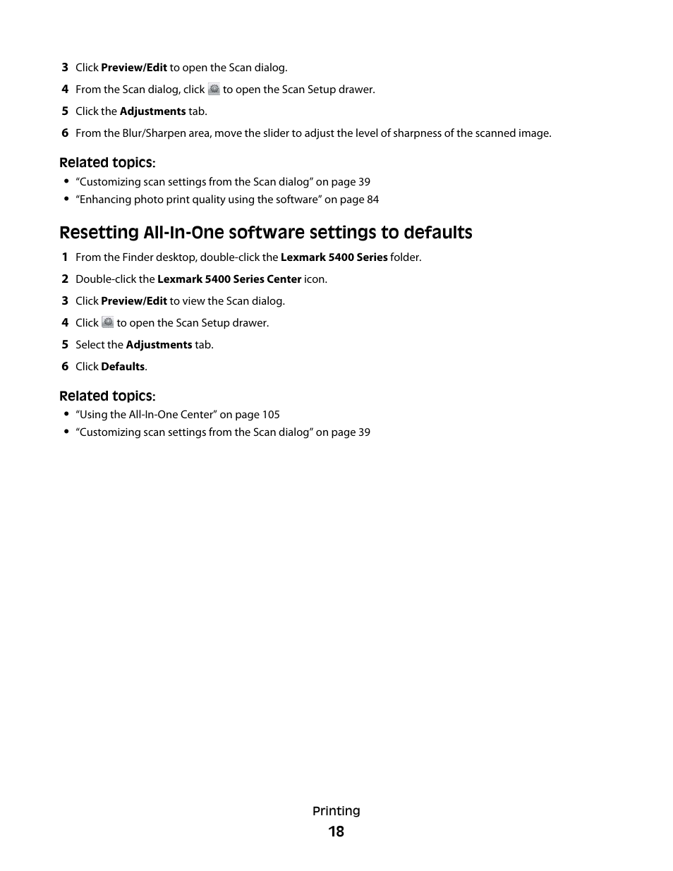 Resetting all-in-one software settings to defaults | Lexmark 5400 Series User Manual | Page 18 / 155