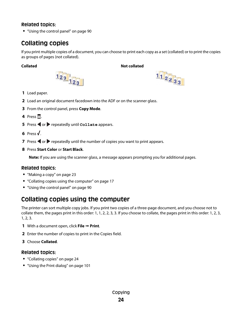 Collating copies, Collating copies using the computer | Lexmark 5400 Series User Manual | Page 24 / 155