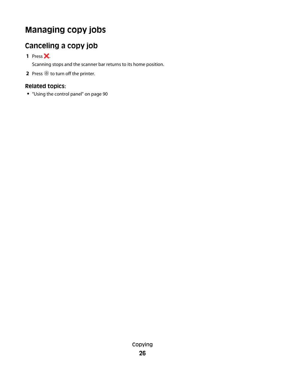 Managing copy jobs, Canceling a copy job | Lexmark 5400 Series User Manual | Page 26 / 155