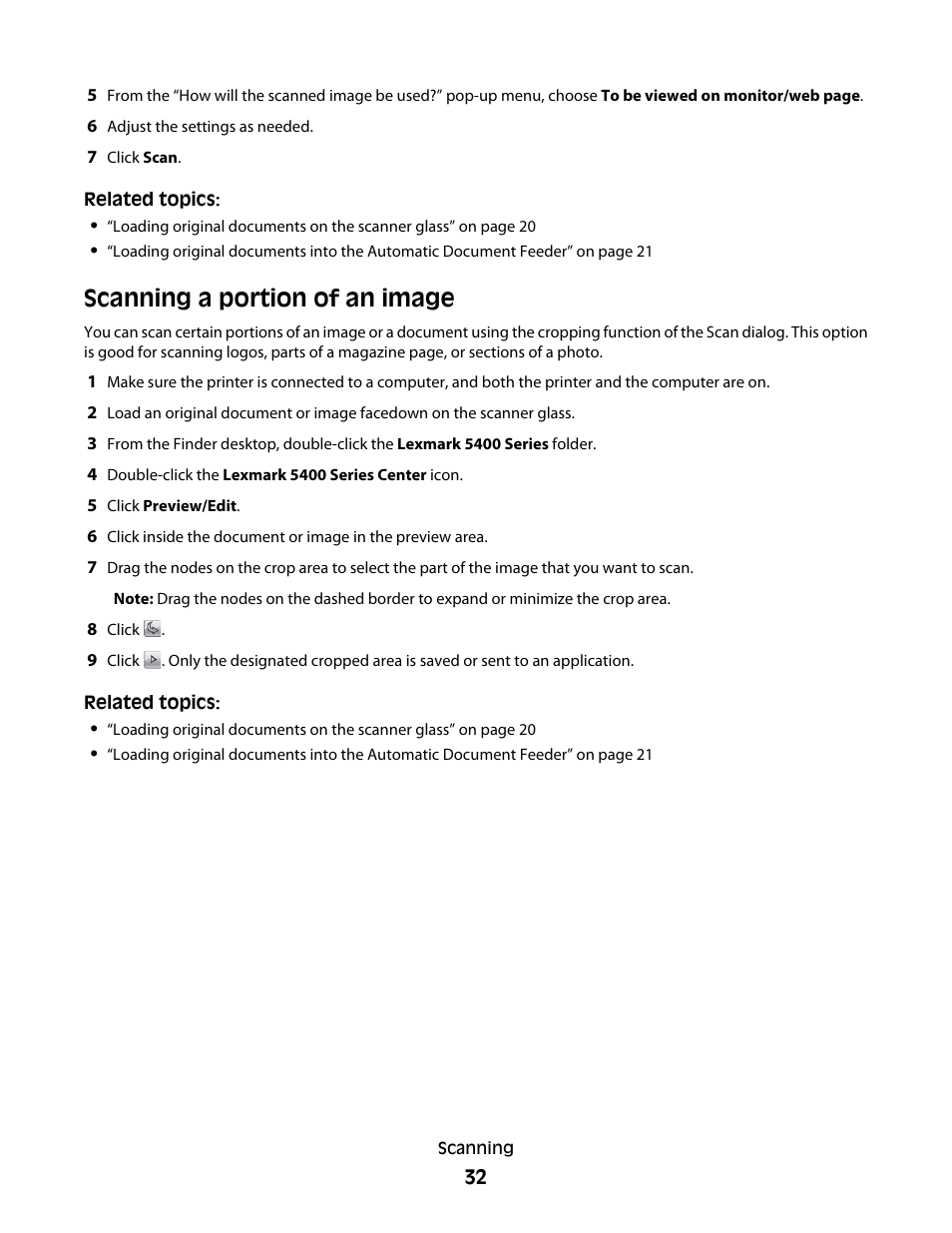 Scanning a portion of an image | Lexmark 5400 Series User Manual | Page 32 / 155