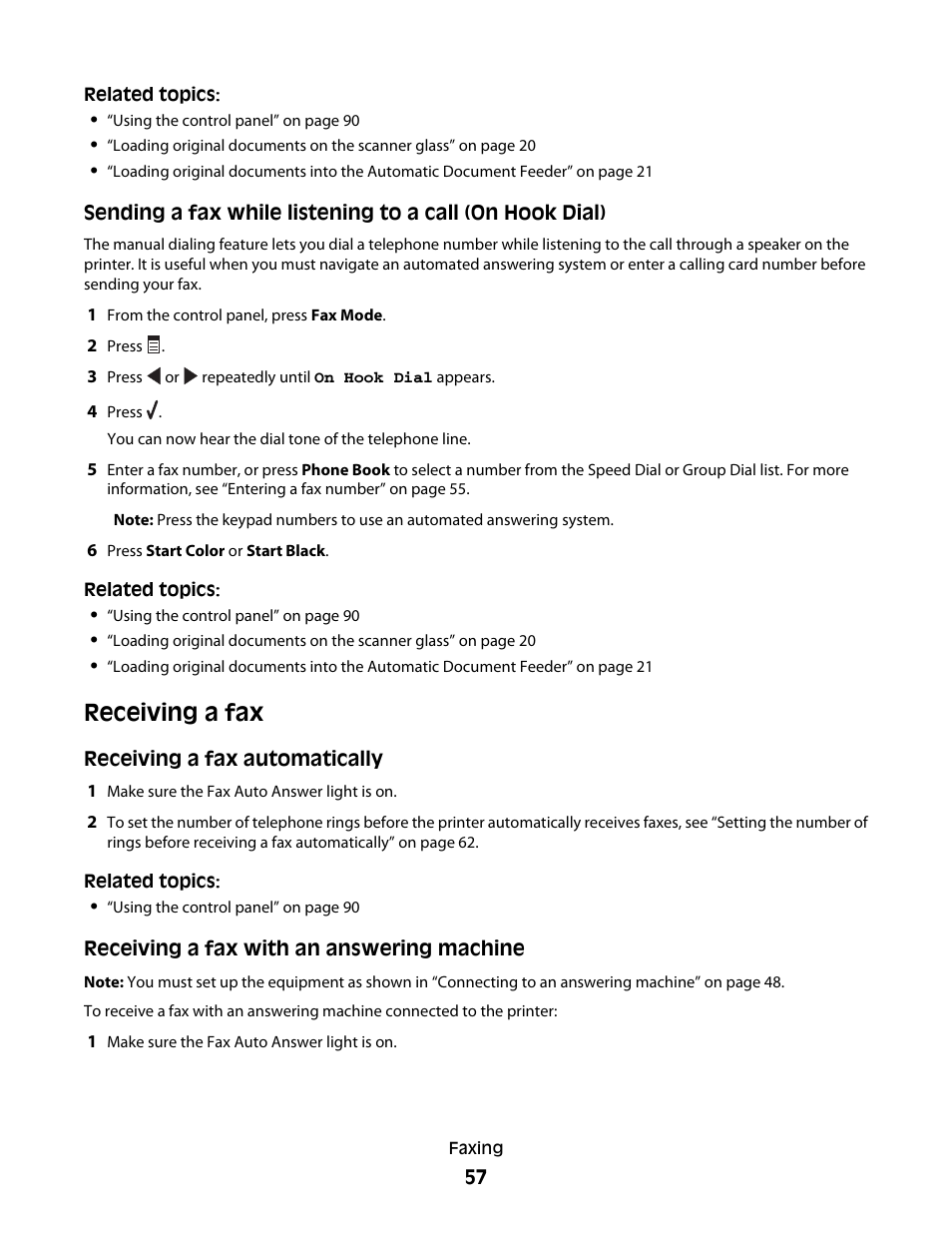 Receiving a fax | Lexmark 5400 Series User Manual | Page 57 / 155