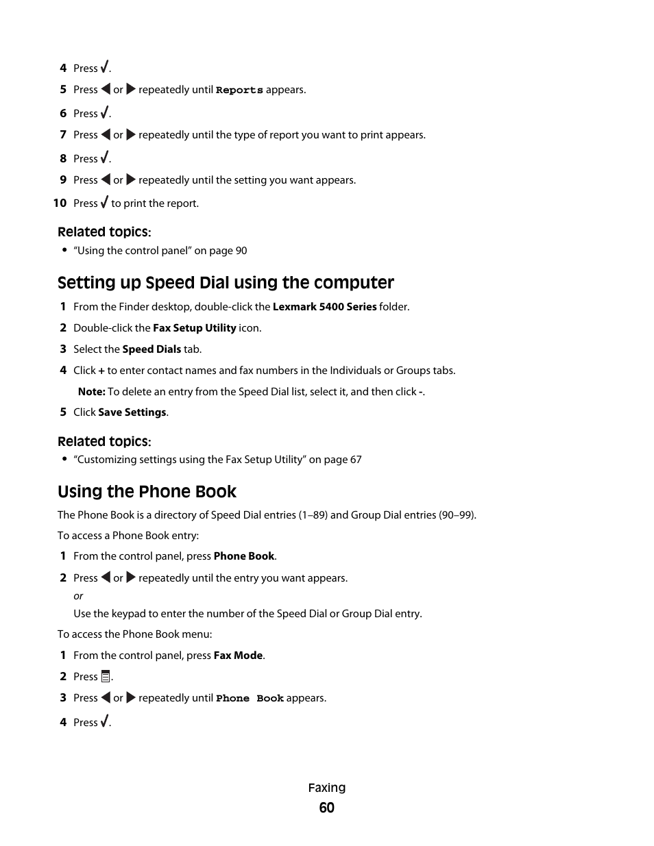 Setting up speed dial using the computer, Using the phone book | Lexmark 5400 Series User Manual | Page 60 / 155