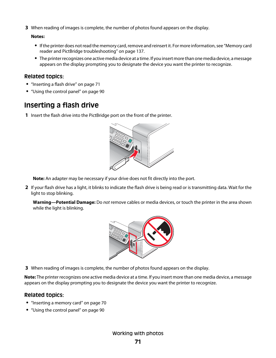 Inserting a flash drive | Lexmark 5400 Series User Manual | Page 71 / 155