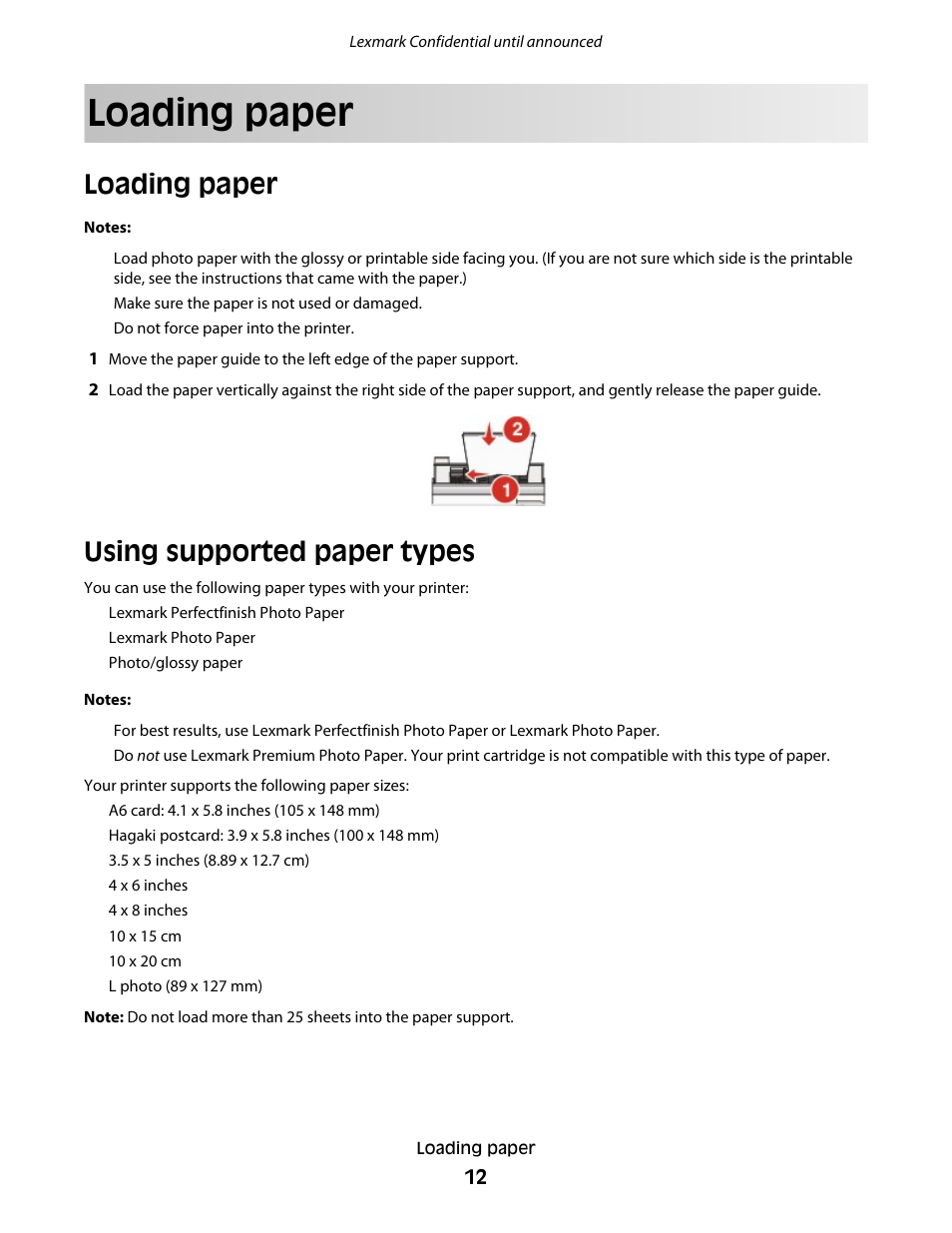 Loading paper, Using supported paper types, Loading paper using supported paper types | Lexmark P200 User Manual | Page 12 / 35