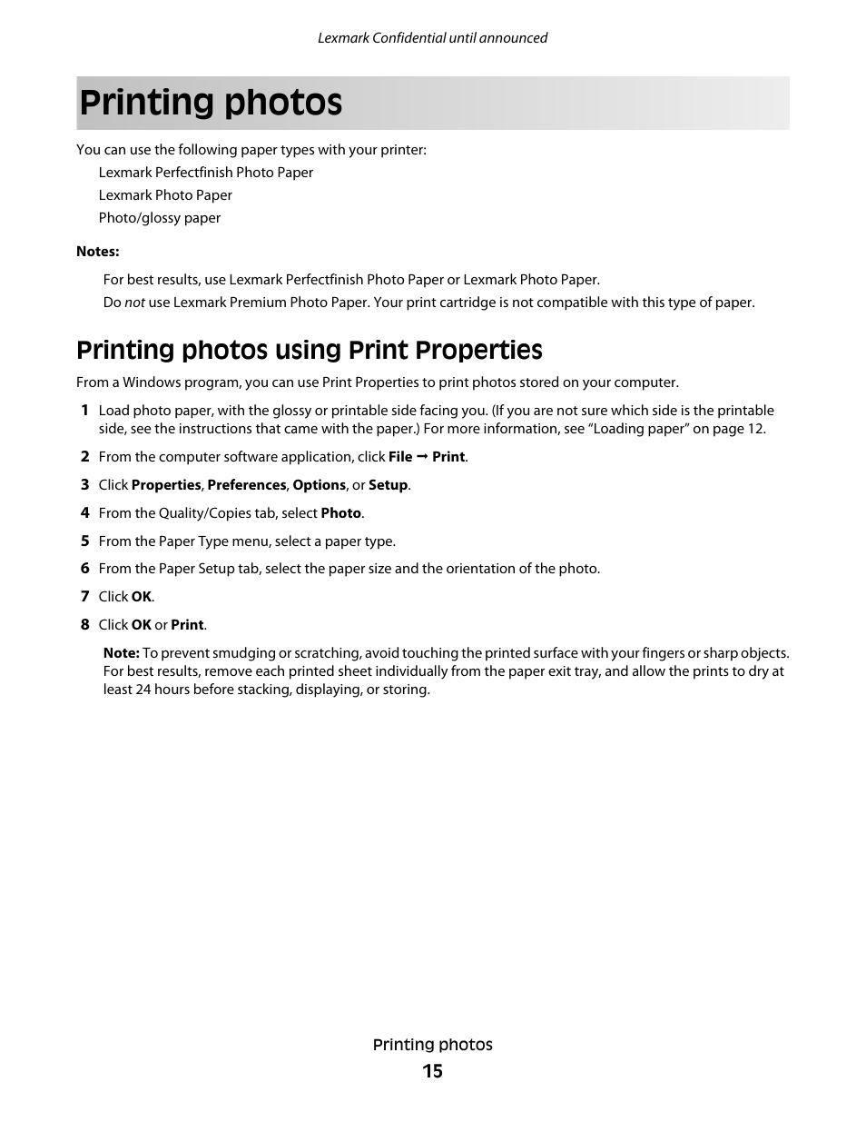Printing photos, Printing photos using print properties | Lexmark P200 User Manual | Page 15 / 35