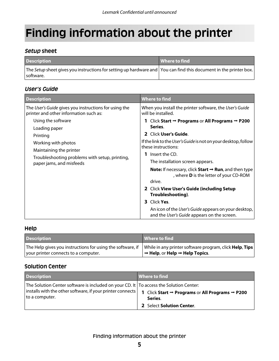 Finding information about the printer | Lexmark P200 User Manual | Page 5 / 35