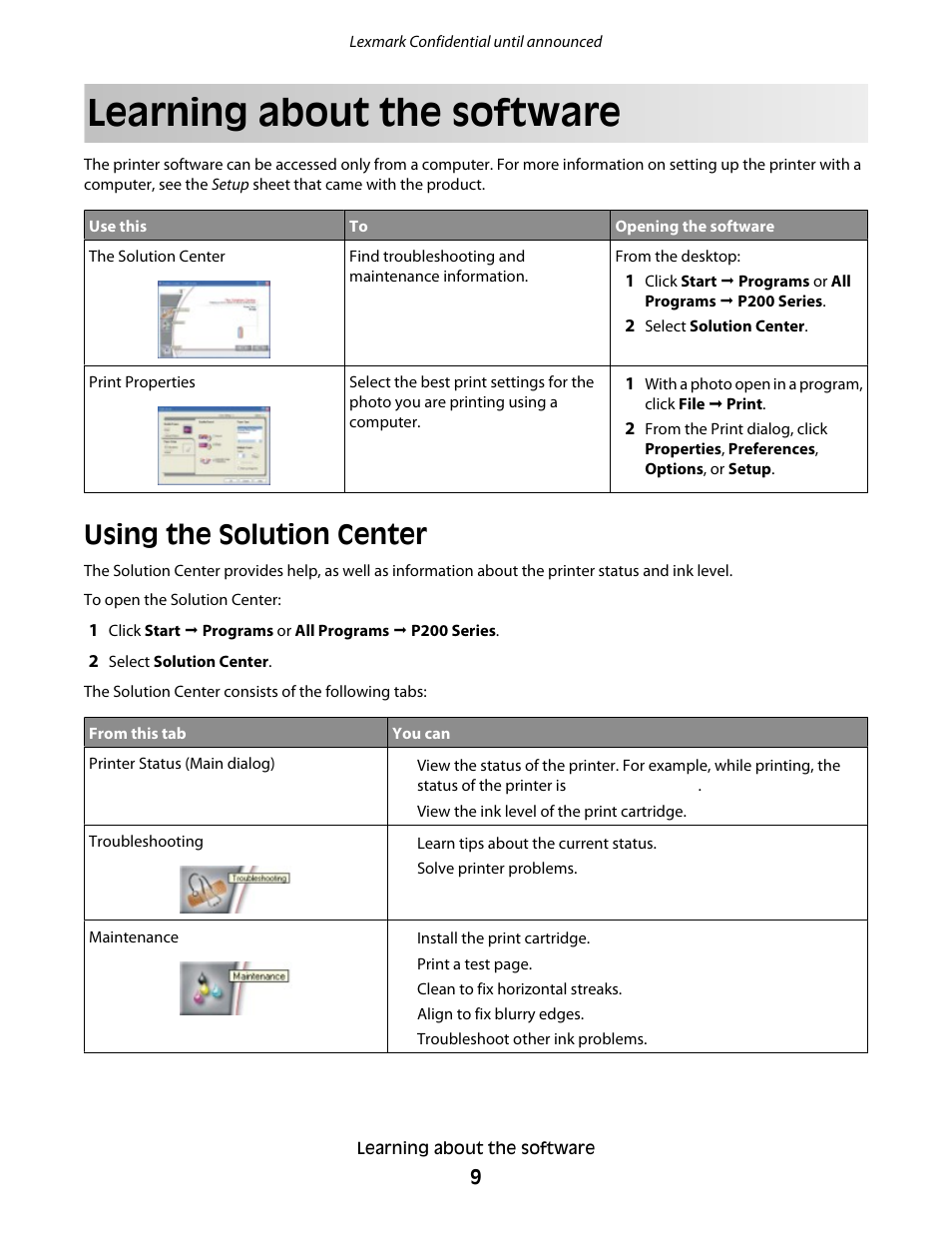 Learning about the software, Using the solution center | Lexmark P200 User Manual | Page 9 / 35