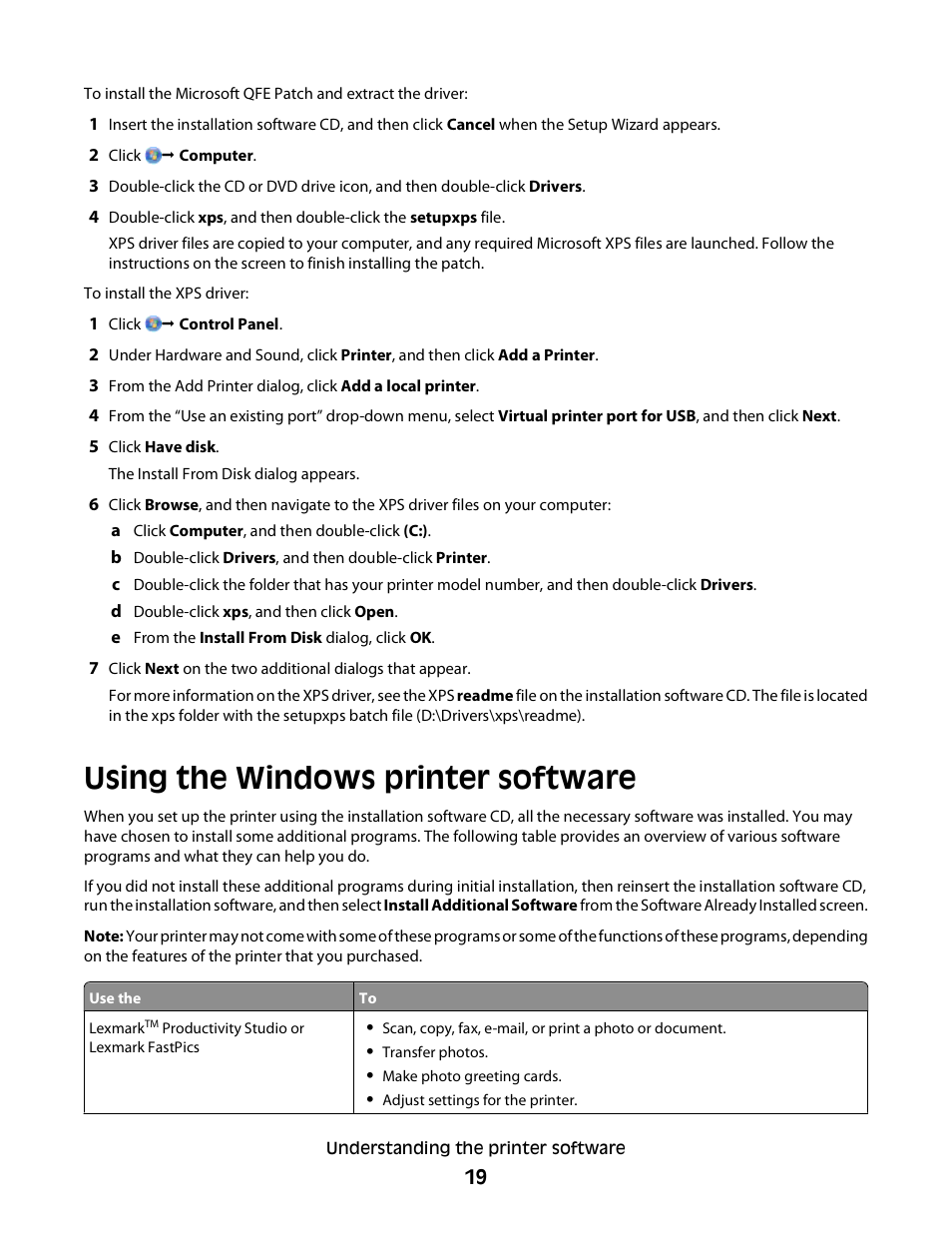 Using the windows printer software | Lexmark 2600 SERIES 4433 User Manual | Page 19 / 74