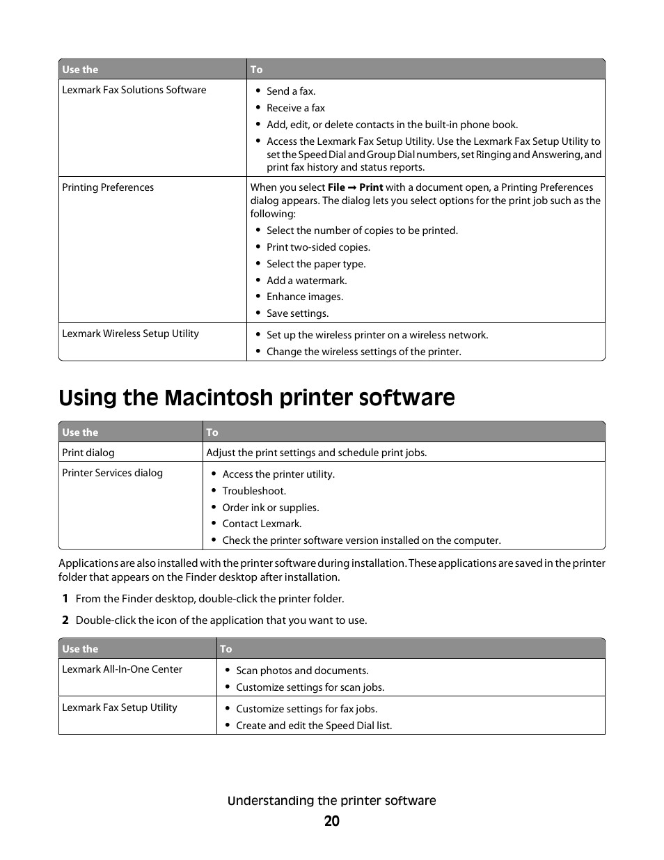 Using the macintosh printer software | Lexmark 2600 SERIES 4433 User Manual | Page 20 / 74
