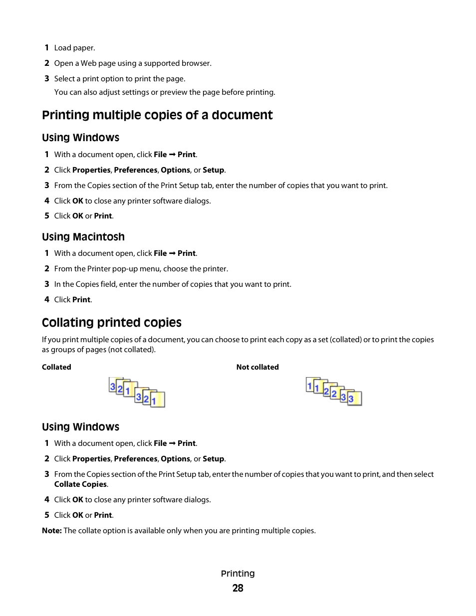 Printing multiple copies of a document, Collating printed copies | Lexmark 2600 SERIES 4433 User Manual | Page 28 / 74