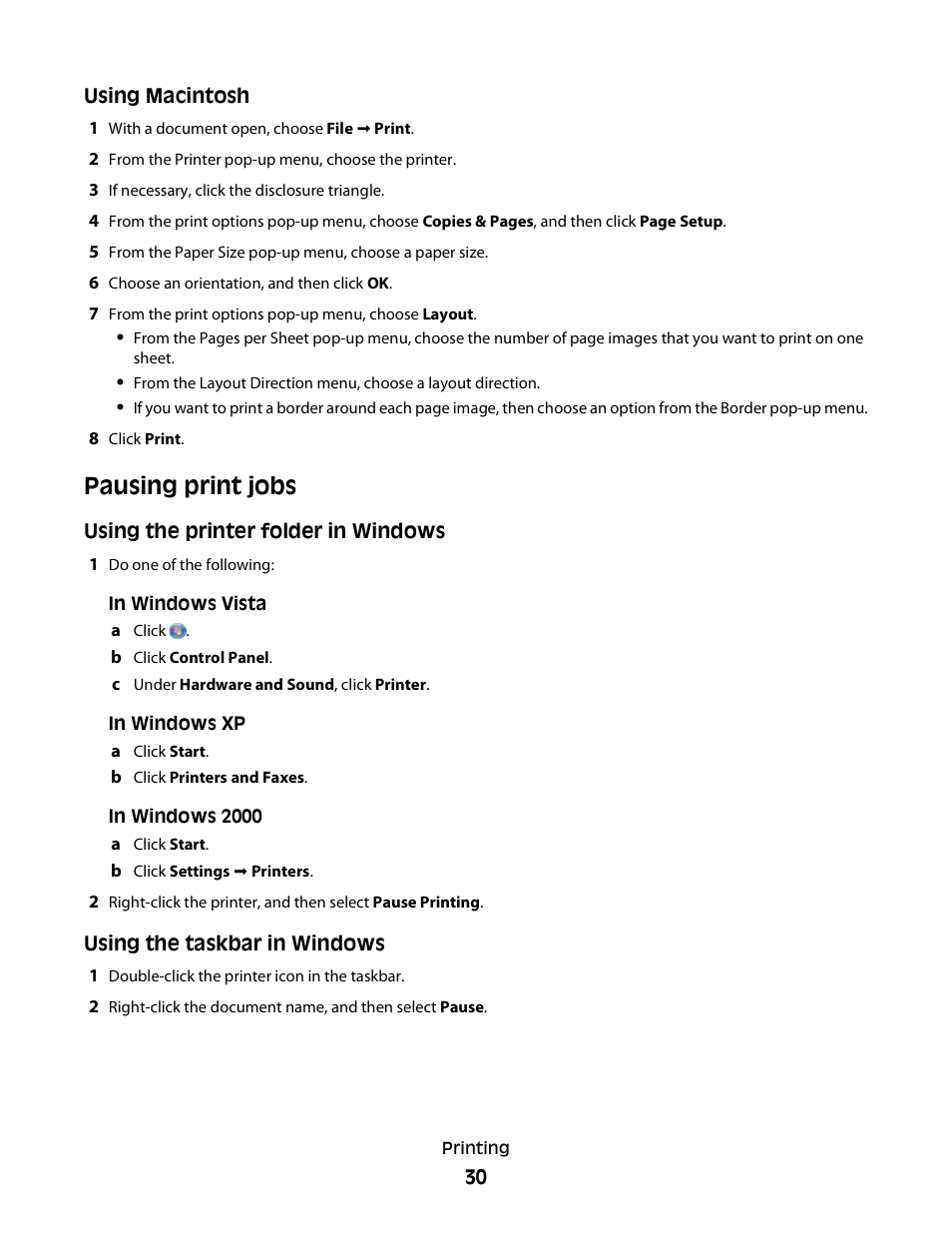 Pausing print jobs | Lexmark 2600 SERIES 4433 User Manual | Page 30 / 74