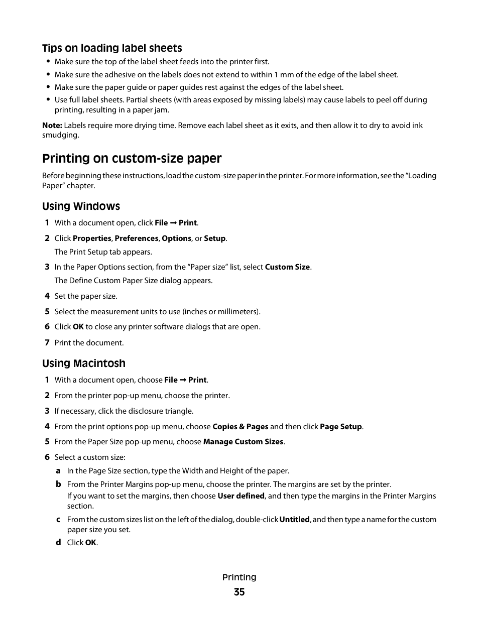Printing on custom-size paper | Lexmark 2600 SERIES 4433 User Manual | Page 35 / 74