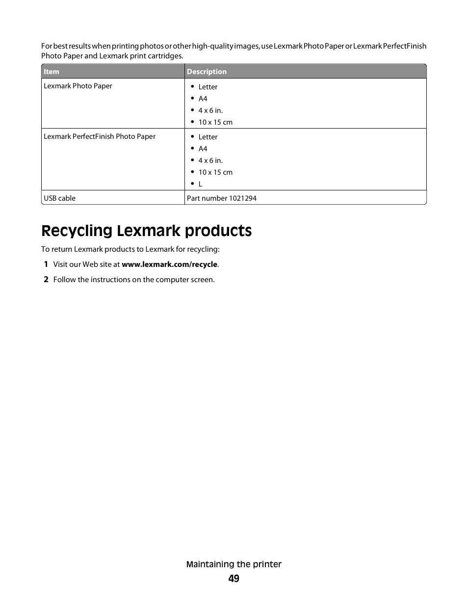 Recycling lexmark products | Lexmark 2600 SERIES 4433 User Manual | Page 49 / 74