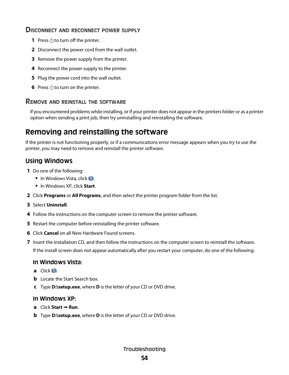 Removing and reinstalling the software | Lexmark 2600 SERIES 4433 User Manual | Page 54 / 74