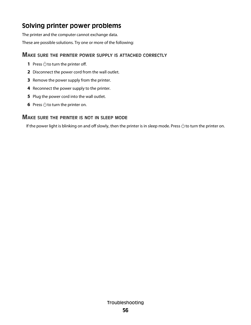 Solving printer power problems | Lexmark 2600 SERIES 4433 User Manual | Page 56 / 74