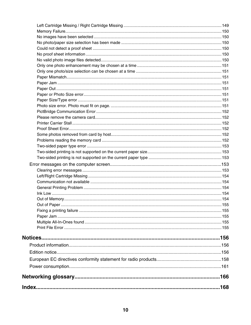 Notices, Networking glossary index | Lexmark 4800 Series User Manual | Page 10 / 176